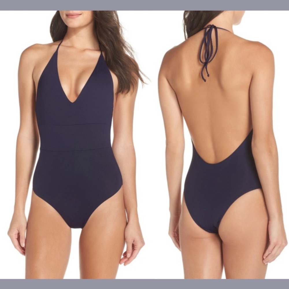 NEW Tavik [ Large ] Chase‎ Deep V-Neck One-Piece Swimsuit in Evening Blue